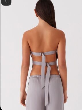 Peppermayo Gray Satin Strapless Top